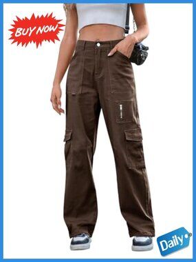 High Waist Wide Leg Cargo Pants with 7 Pockets Stretchy Drawstring Trouser